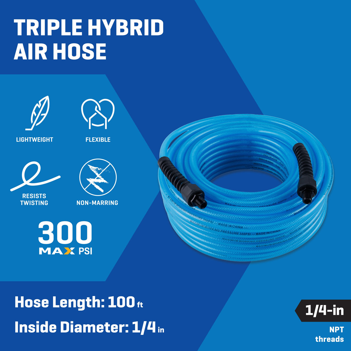 1/4-in x 100-ft Triple Hybrid Air Hose with Field Repairable Hose Ends SGY-AIR257