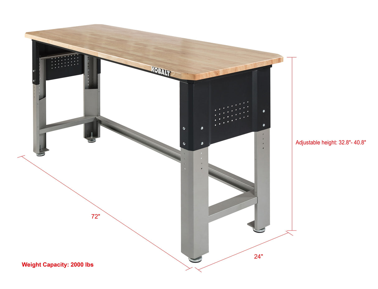 72-in L x 40.8-in H Silver Wood Adjustable Height Work Bench 19004