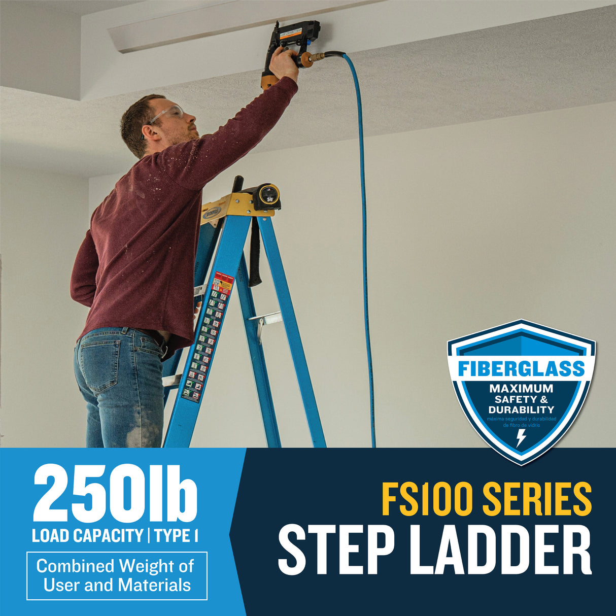 FS100 4-ft Fiberglass Type 1- 250-lb Load Capacity Step Ladder FS104