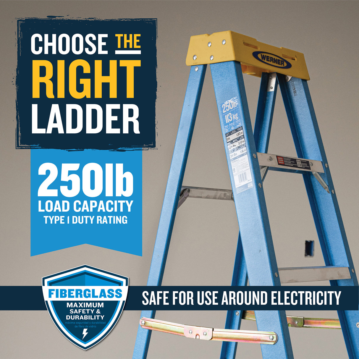 FS100 4-ft Fiberglass Type 1- 250-lb Load Capacity Step Ladder FS104