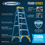 FS100 8-ft Fiberglass Type 1- 250-lb Load Capacity Step Ladder FS108