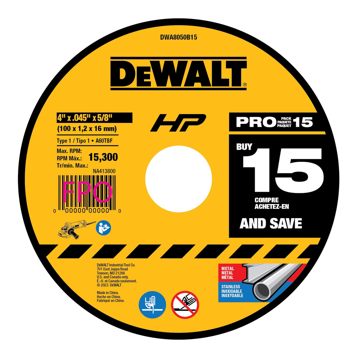 15 Pack Cut-Off Wheels 15-Pack 4-in Bonded Abrasive Cut-off Wheel DEW-DW8050B15