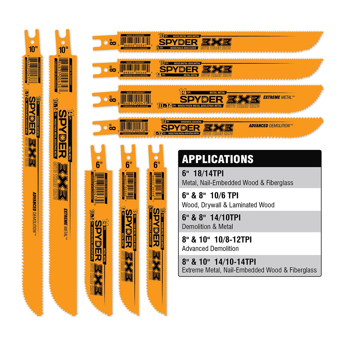 Double-Sided Bi-metal 8-in 8/12-TPI Demolition Reciprocating Saw Blade 200206