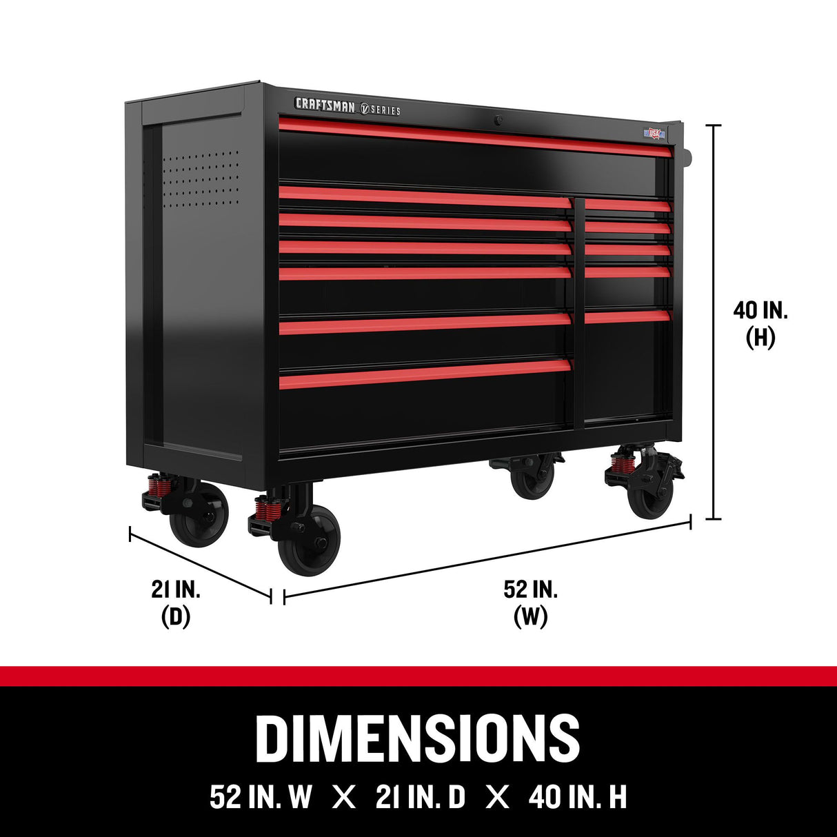 V-Series 52-in W x 40-in H 12-Drawer Steel Rolling Tool Cabinet (Black) CMSTVS5212BK