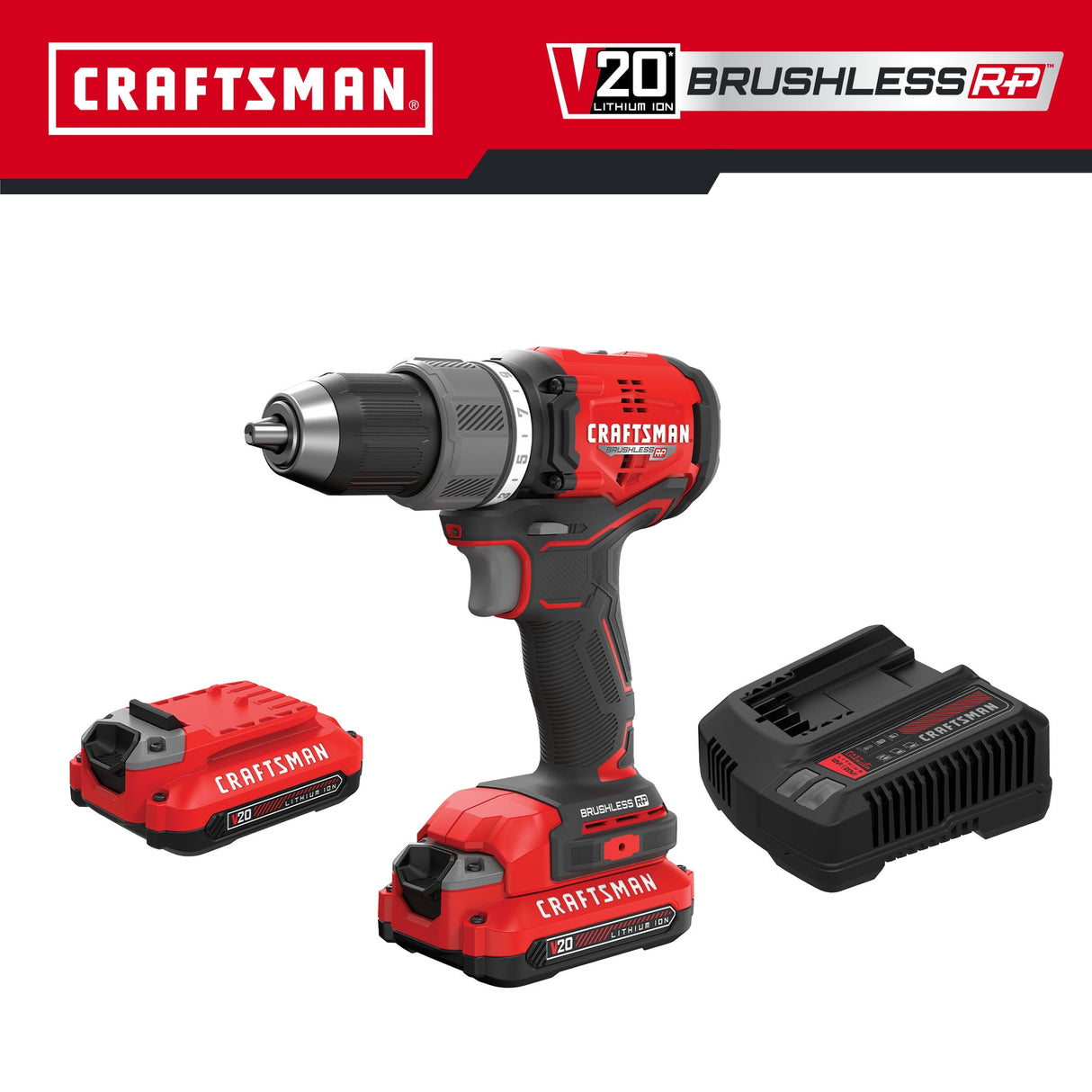 V20 RP 20-volt Max 1/2-in Keyless Brushless Cordless Drill (2-Batteries Included, Charger Included and Soft Bag included) CMCD713C2