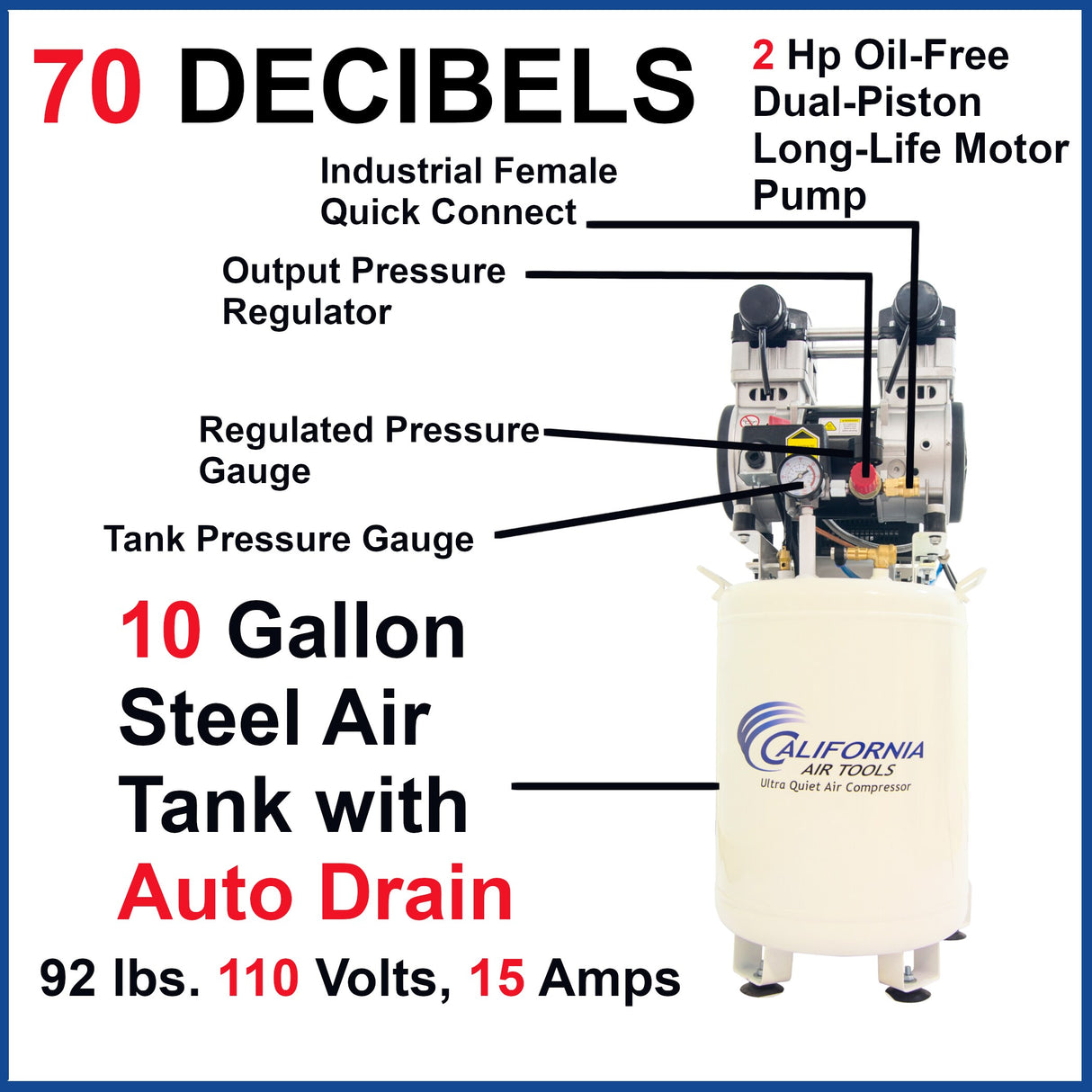 10-Gallon Electric 125 PSI Vertical Quiet Air Compressor with Accessories 10020DCAD