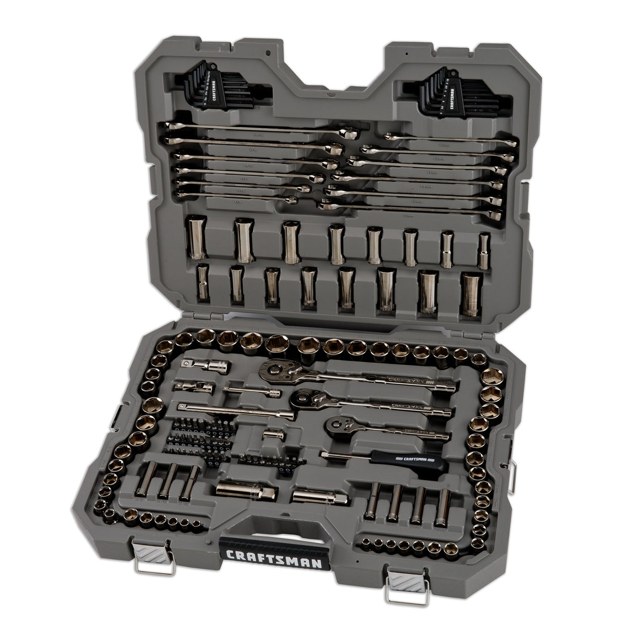 OVERDRIVE 154-Piece Standard (SAE) and Metric Gunmetal Chrome Mechanics Tool Set with Hard Case CMMT99154L