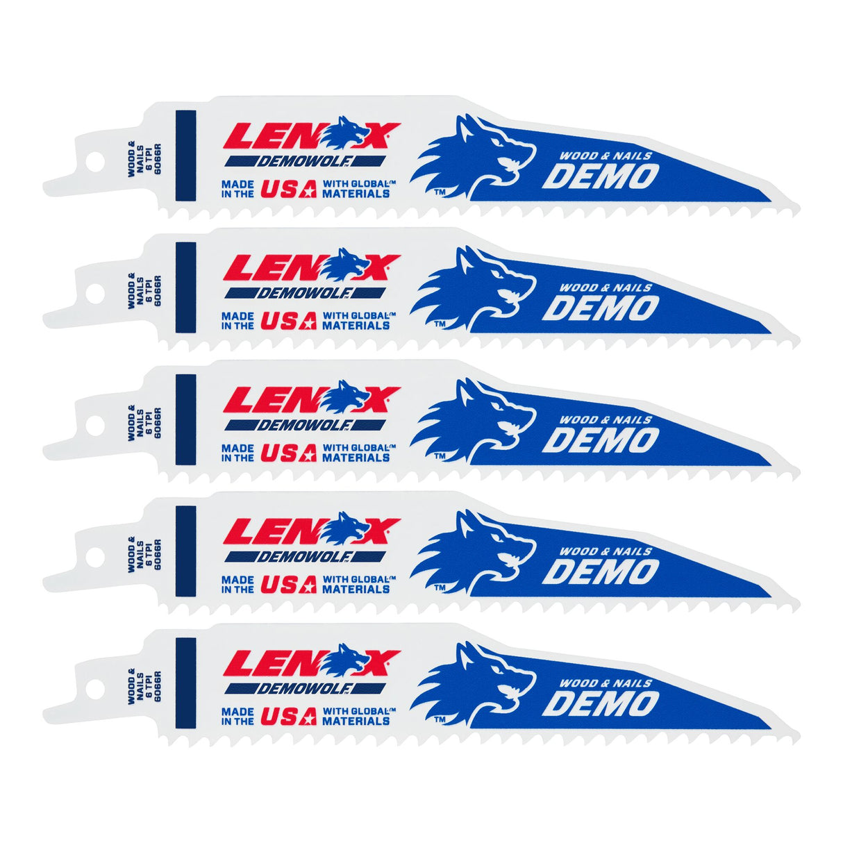 Power Blast Bi-metal 6-in 6-TPI Demolition Reciprocating Saw Blade (5-Pack) LEN-ES203706066R5