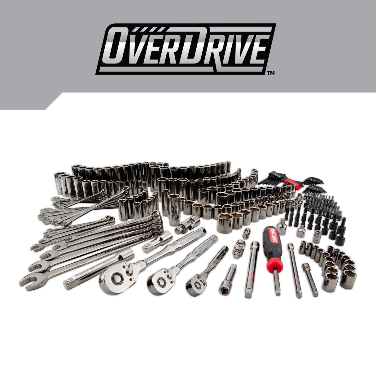 OVERDRIVE 284-Piece Standard (SAE) and Metric Gunmetal Chrome Mechanics Tool Set with Hard Case CMMT99284