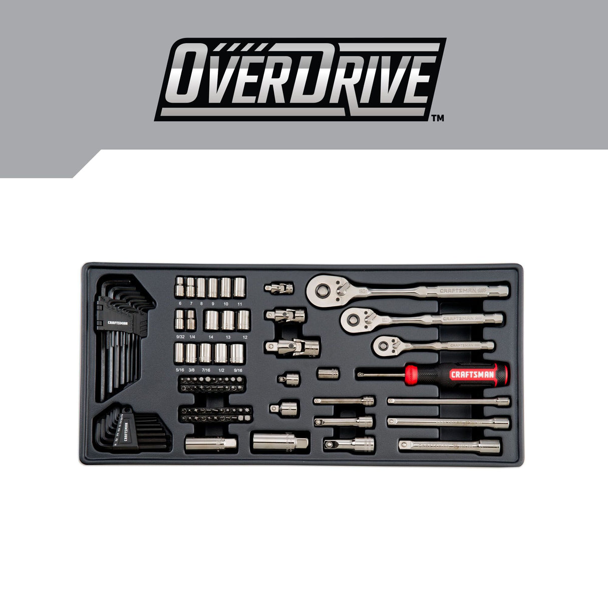 OVERDRIVE 284-Piece Standard (SAE) and Metric Gunmetal Chrome Mechanics Tool Set with Hard Case CMMT99284