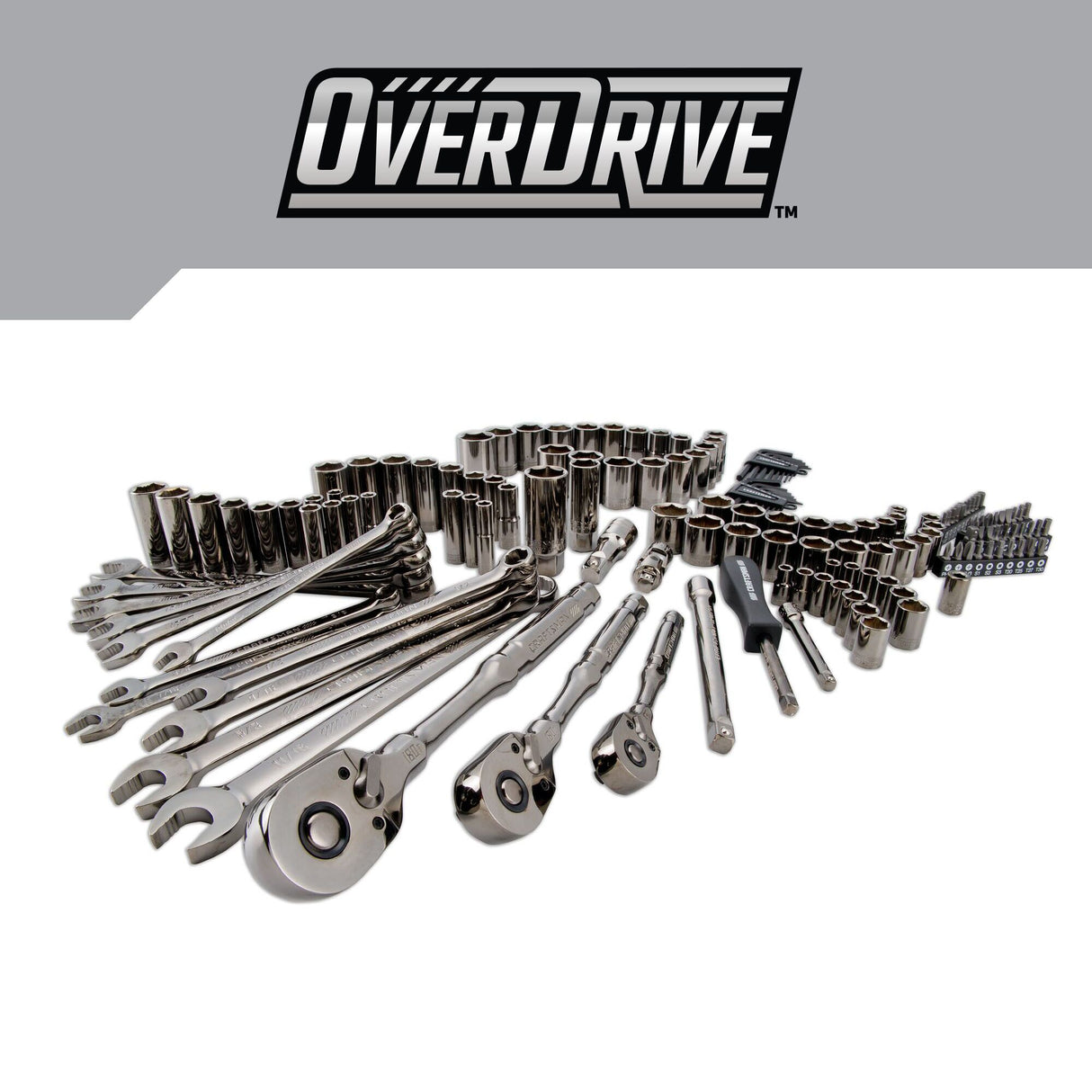 OVERDRIVE 154-Piece Standard (SAE) and Metric Gunmetal Chrome Mechanics Tool Set with Hard Case CMMT99154L