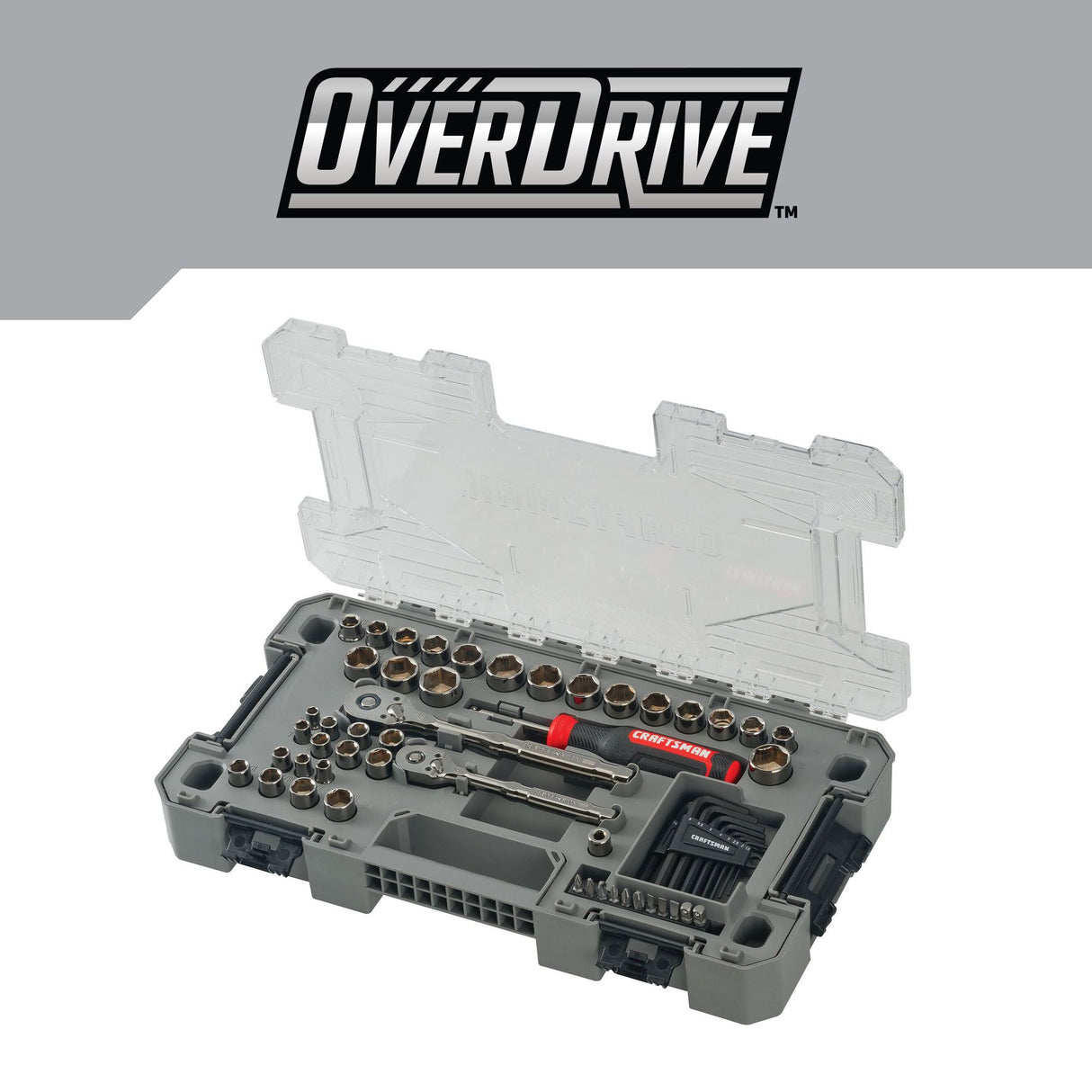 OVERDRIVE 64-Piece Standard (SAE) and Metric Gunmetal Chrome Mechanics Tool Set with Hard Case CMMT99064