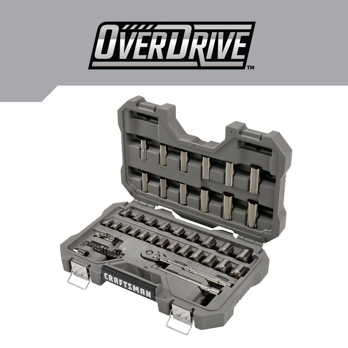 OVERDRIVE 49-Piece Standard (SAE) and Metric Gunmetal Chrome Mechanics Tool Set with Hard Case CMMT99049L