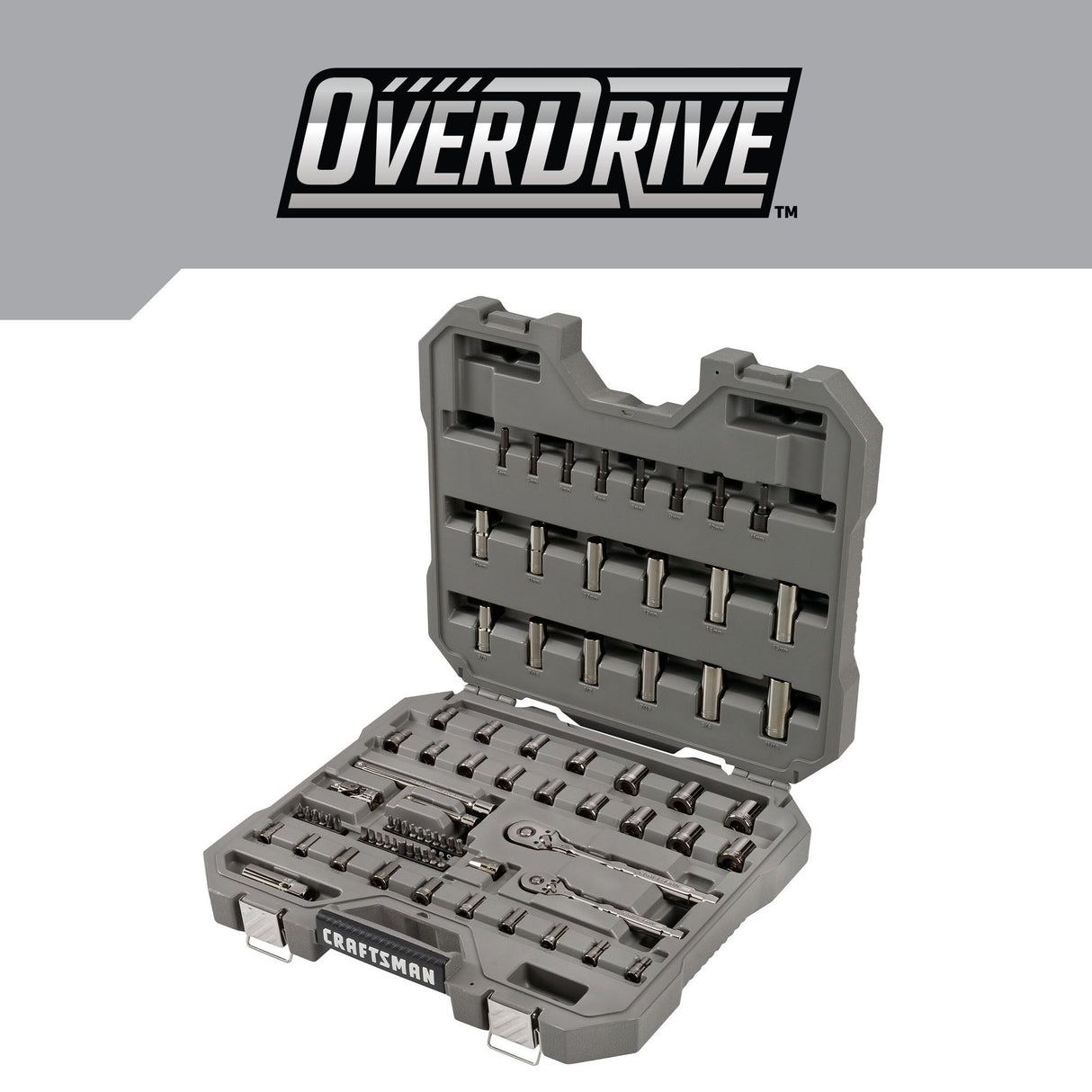 OVERDRIVE 80-Piece Standard (SAE) and Metric Gunmetal Chrome Mechanics Tool Set with Hard Case CMMT99080L