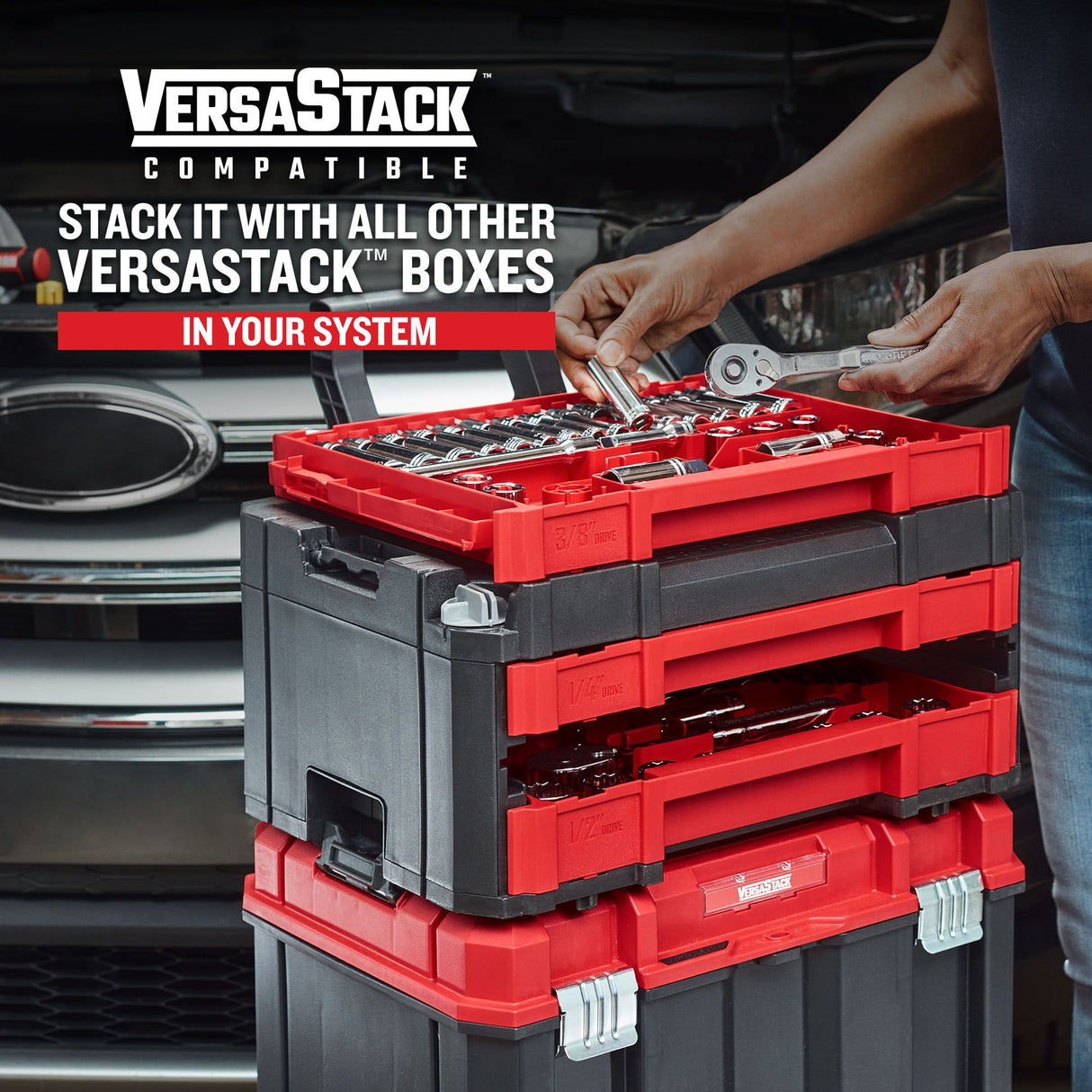 VERSASTACK 24-Piece Standard (SAE) Polished Chrome Mechanics Tool Set with Hard Case CMMT12112