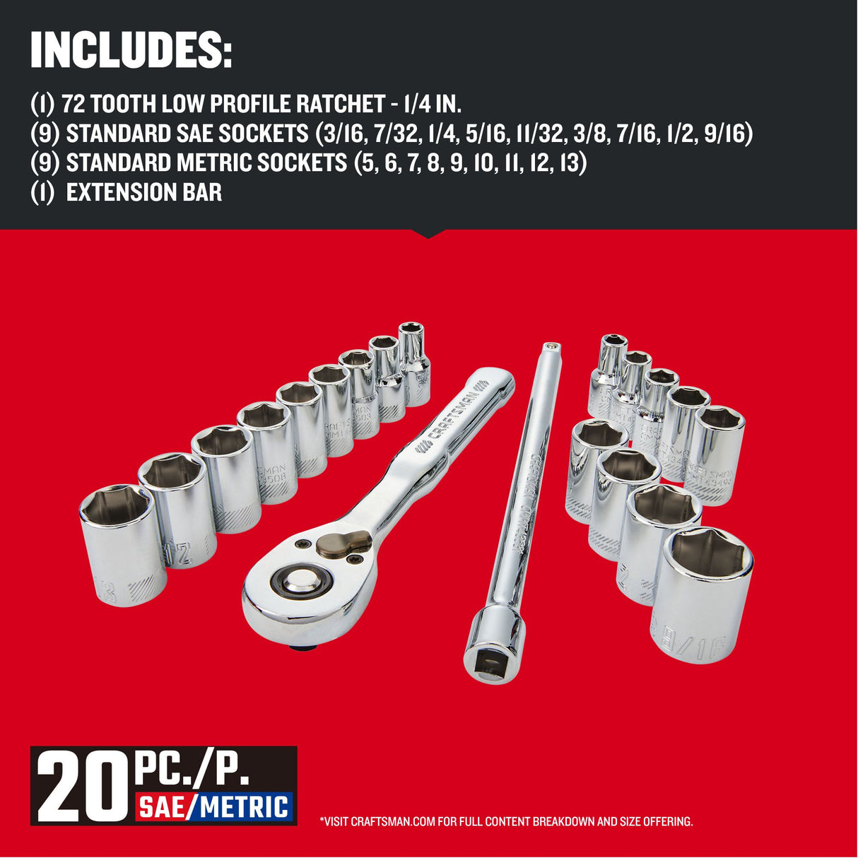 VERSASTACK 20-Piece Standard (SAE) and Metric Polished Chrome Mechanics Tool Set with Hard Case CMMT12108