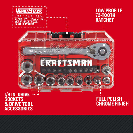 VERSASTACK 24-Piece Standard (SAE) Polished Chrome Mechanics Tool Set with Hard Case CMMT12109LZ