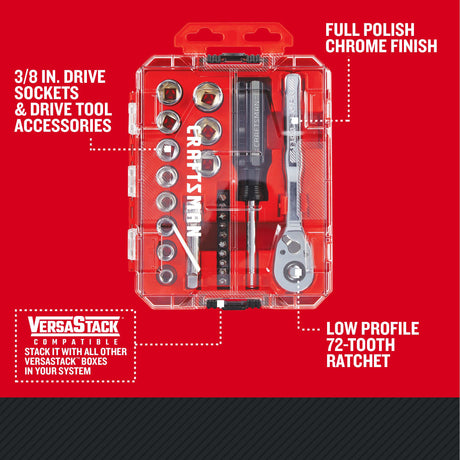 VERSASTACK 24-Piece Metric Polished Chrome Mechanics Tool Set with Hard Case CMMT12111