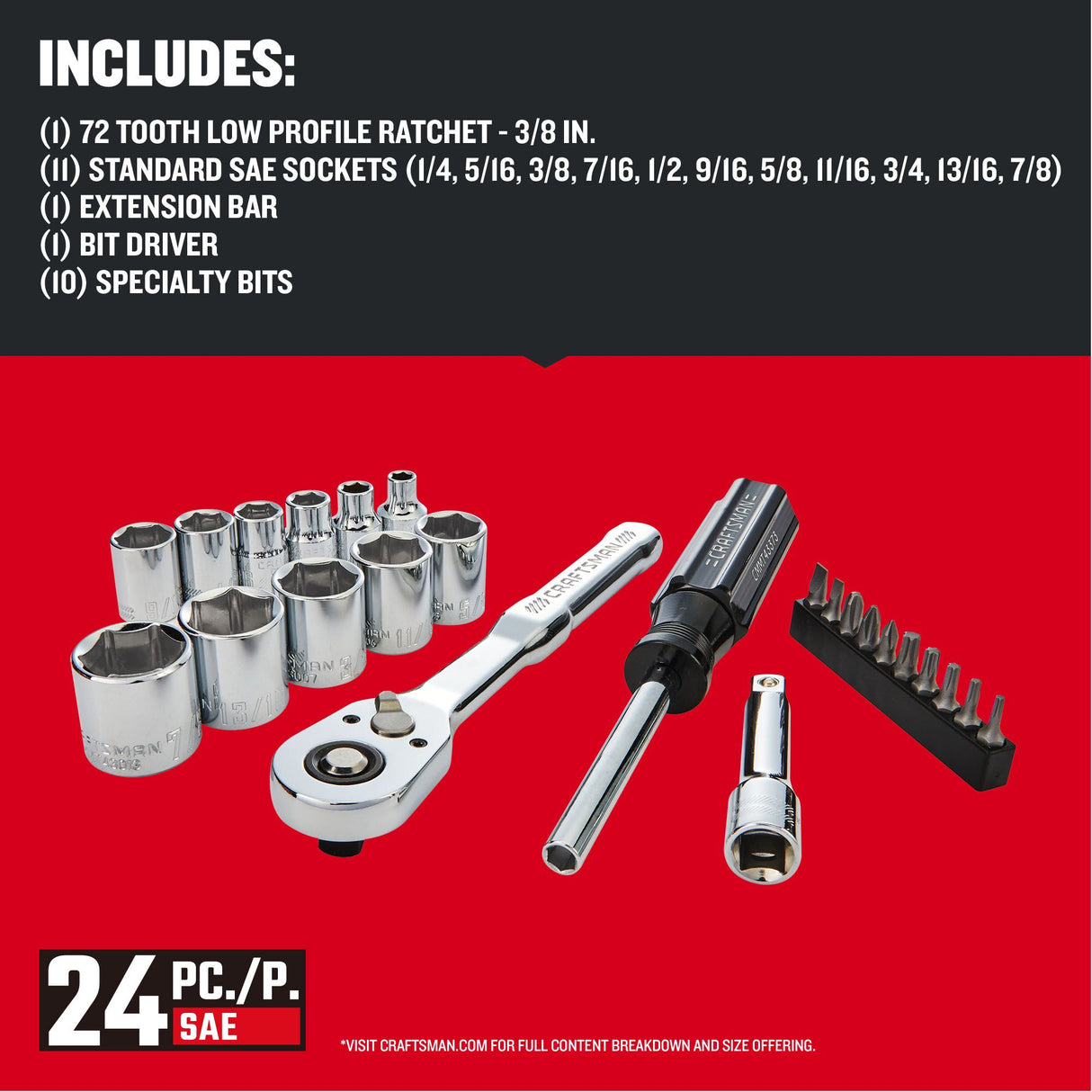 VERSASTACK 24-Piece Standard (SAE) Polished Chrome Mechanics Tool Set with Hard Case CMMT12112