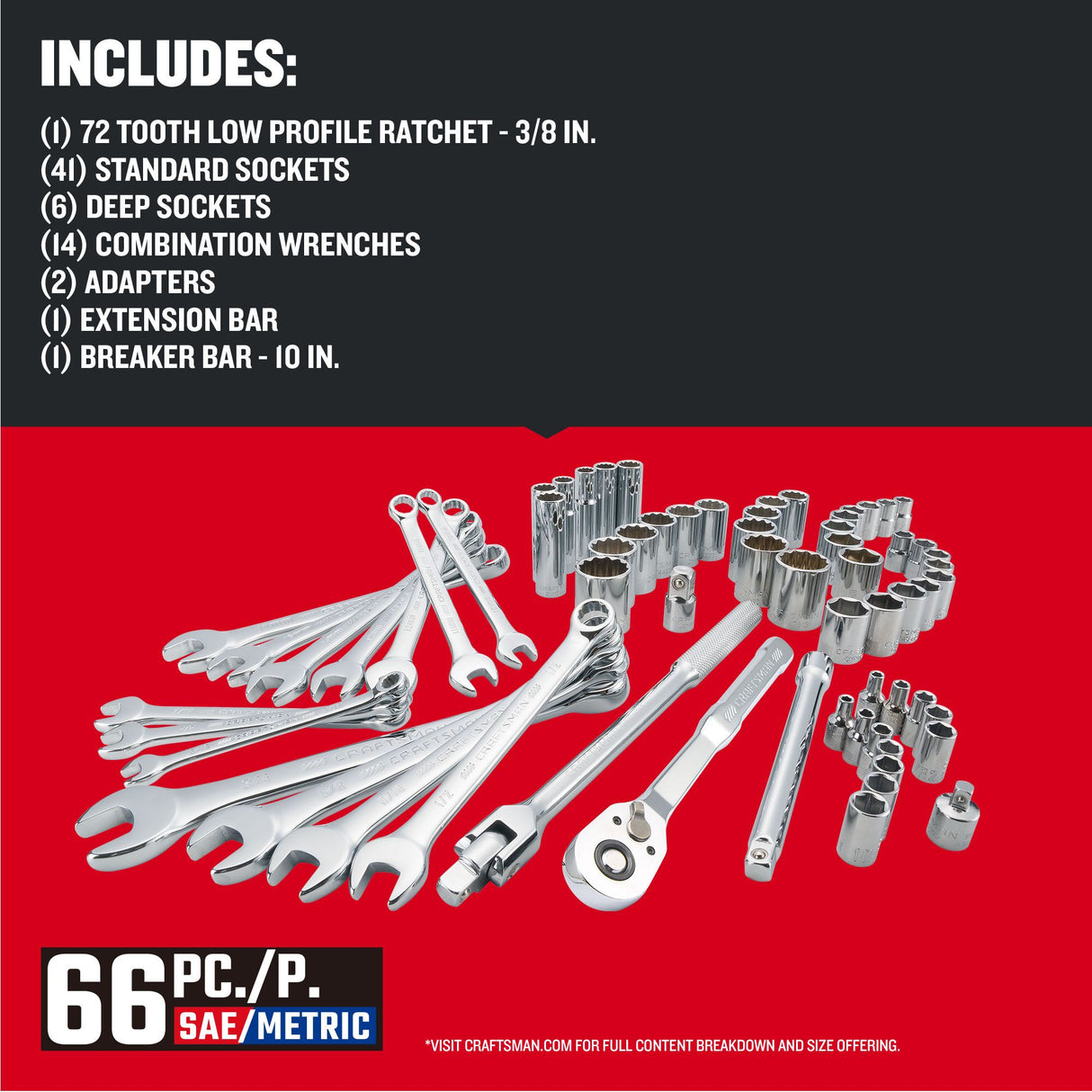 66-Piece Standard (SAE) and Metric Polished Chrome Mechanics Tool Set with Soft Case CMMT12120