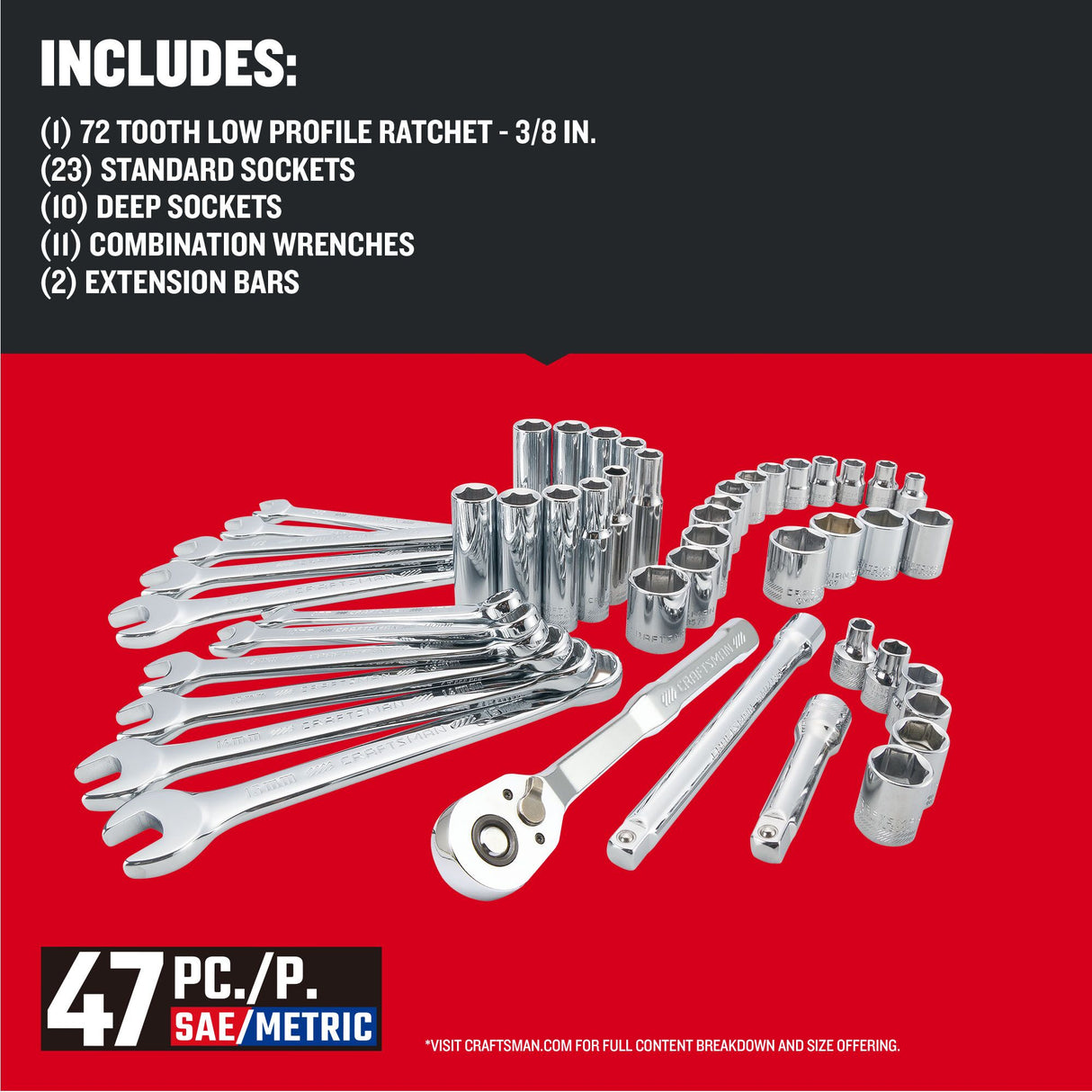 47-Piece Standard (SAE) and Metric Polished Chrome Mechanics Tool Set with Soft Case CMMT12119