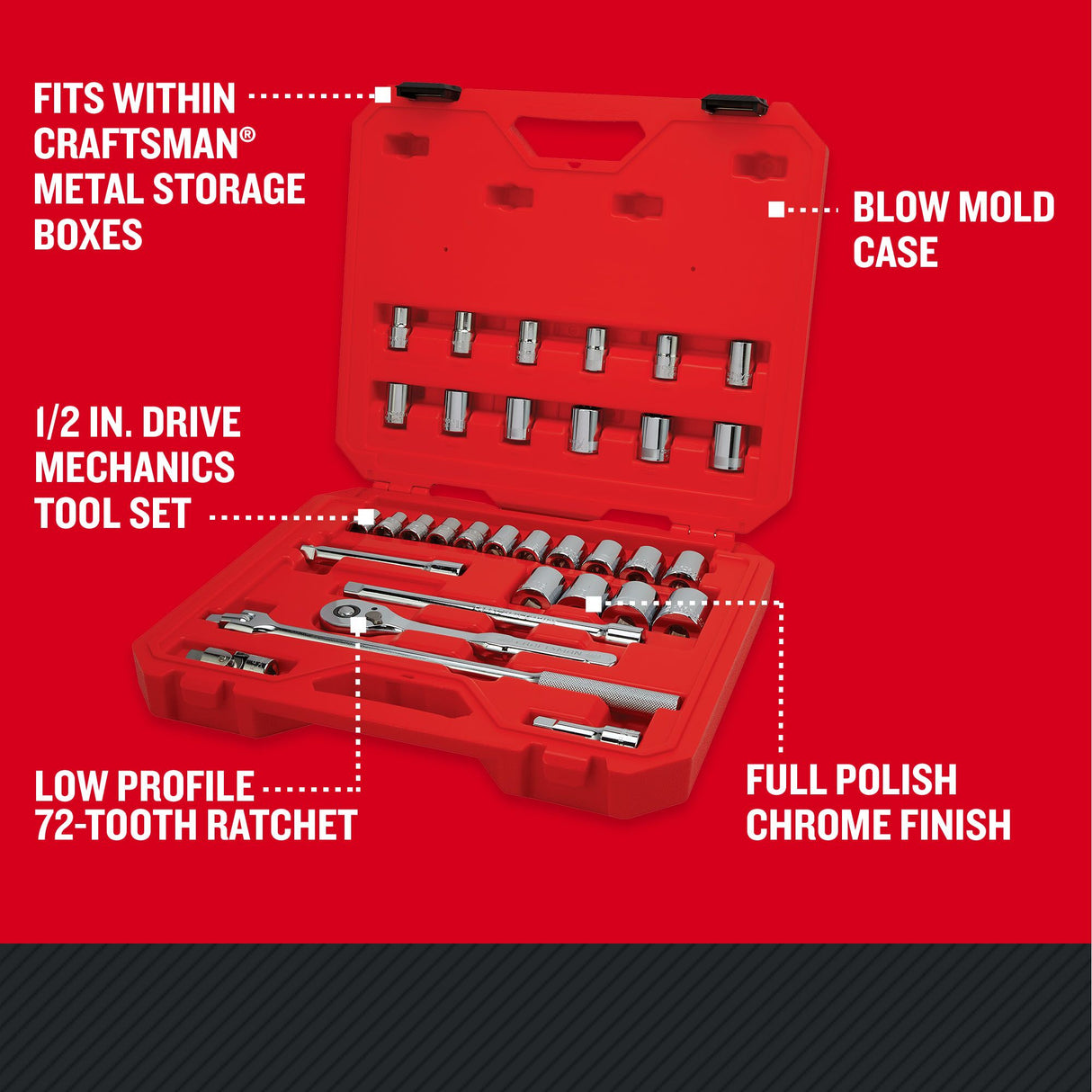 33-Piece Standard (SAE) and Metric Polished Chrome Mechanics Tool Set with Hard Case CMMT12122L