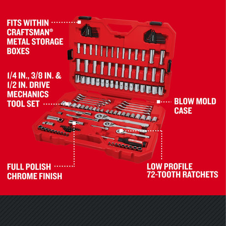 135-Piece Standard (SAE) and Metric Polished Chrome Mechanics Tool Set with Hard Case CMMT12124L