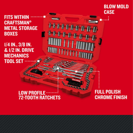 159-Piece Standard (SAE) and Metric Polished Chrome Mechanics Tool Set with Hard Case CMMT12125L