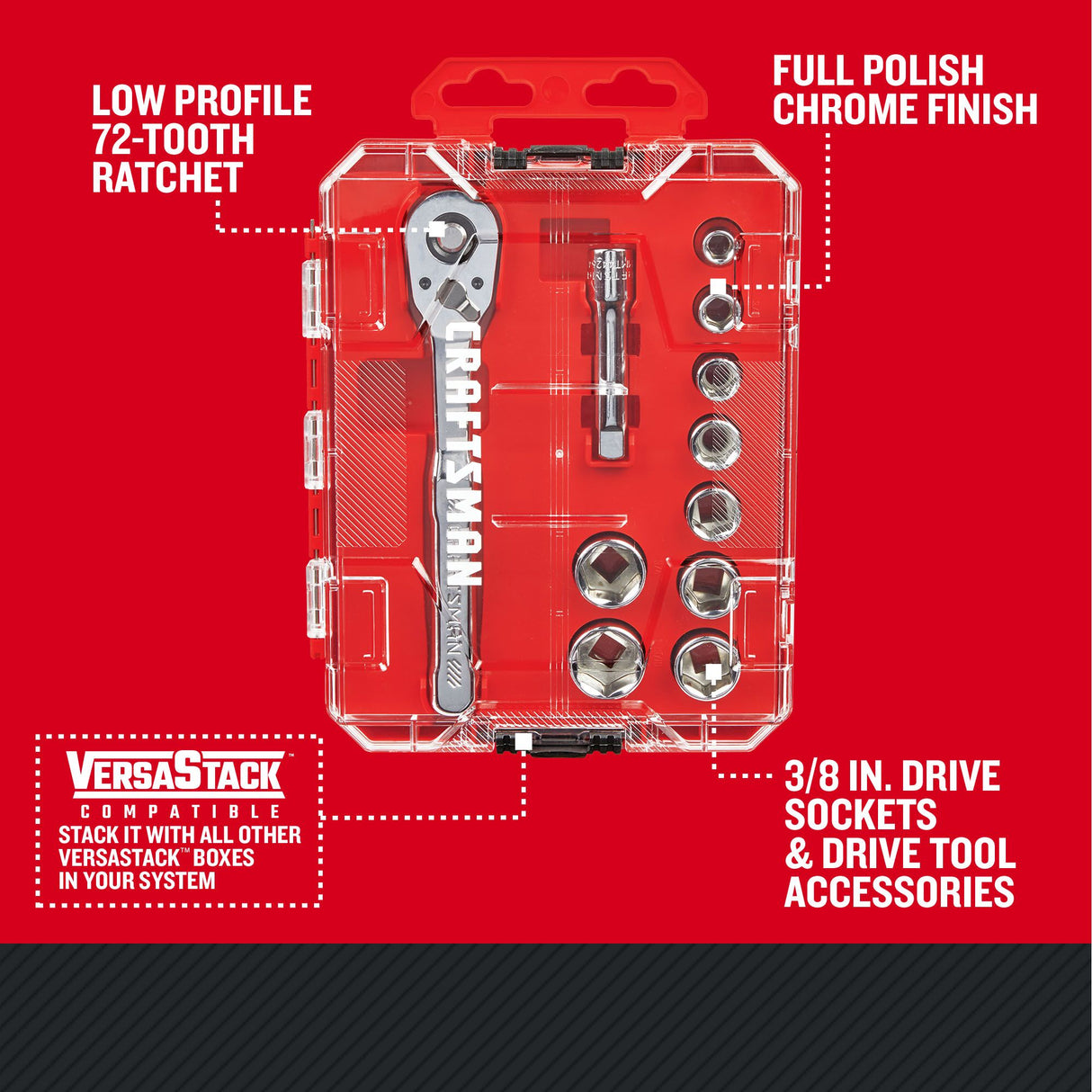 VERSASTACK 11-Piece Metric Polished Chrome Mechanics Tool Set with Hard Case CMMT12127