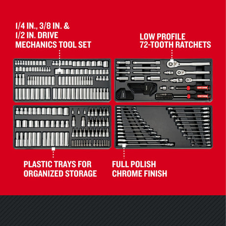 298-Piece Standard (SAE) and Metric Polished Chrome Mechanics Tool Set CMMT12139