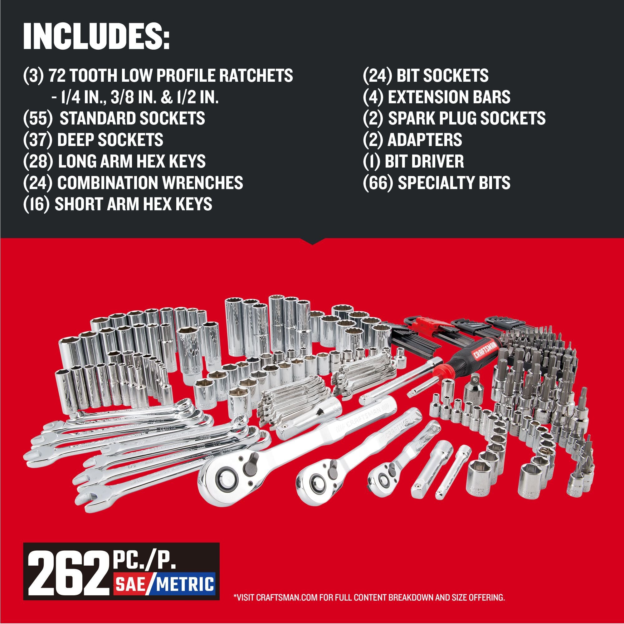 262-Piece Standard (SAE) and Metric Polished Chrome Mechanics Tool