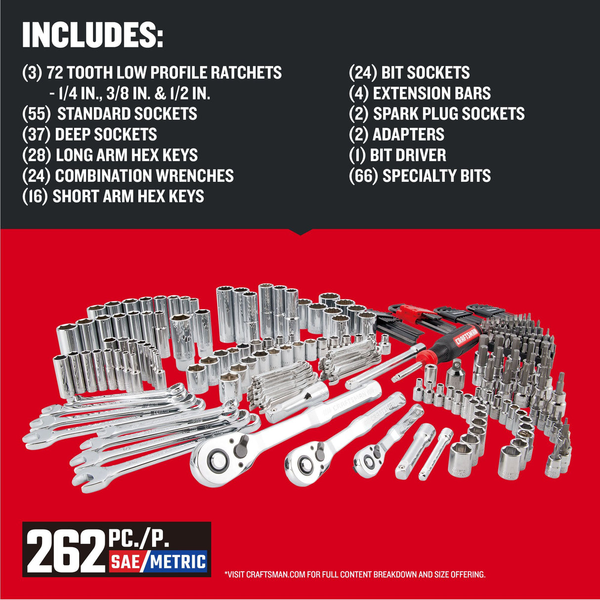 262-Piece Standard (SAE) and Metric Polished Chrome Mechanics Tool Set with Hard Case CMMT45309