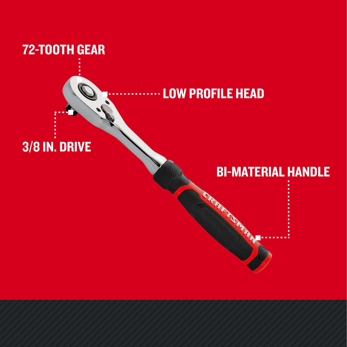 72-Tooth 3/8-in Drive Comfort Grip Handle Ratchet CMMT86822