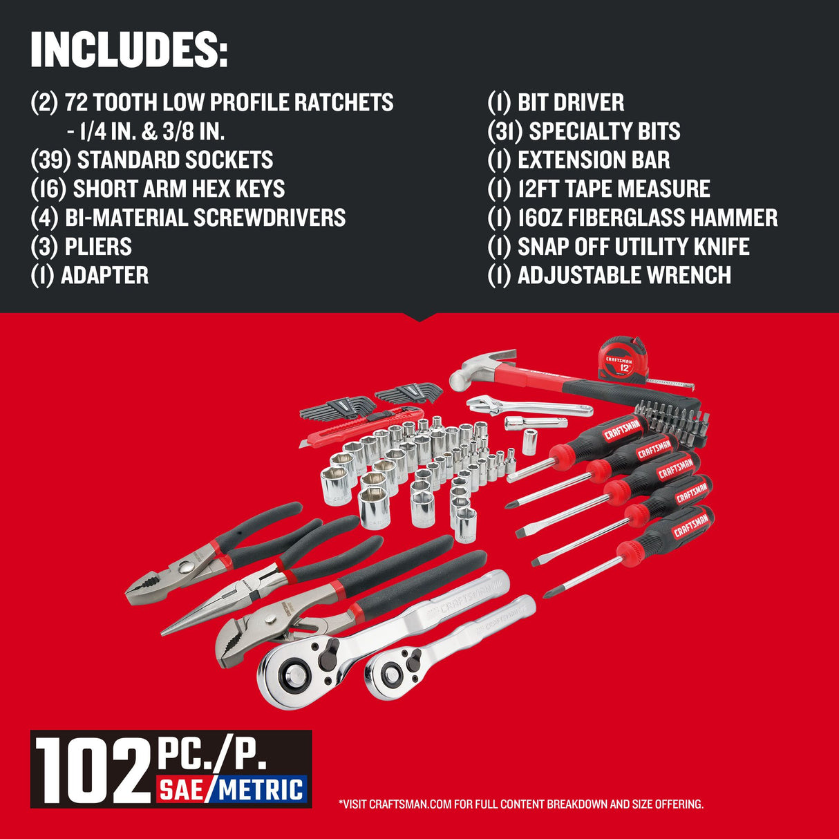 102-Piece Standard (SAE) and Metric Polished Chrome Mechanics Tool Set with Hard Case CMMT99449