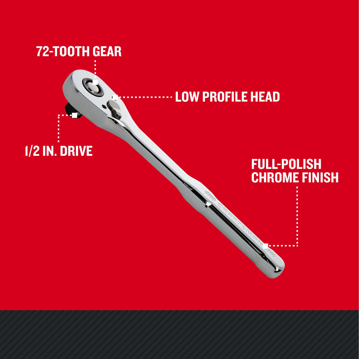 72-Tooth 1/2-in Drive Full Polish Handle Ratchet CMMT86723