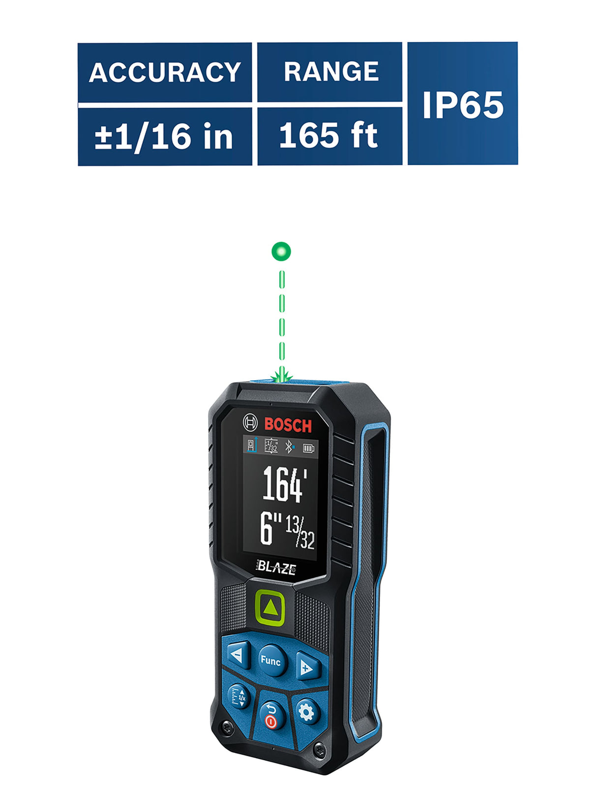 BLAZE 165-ft Indoor Green Laser Distance Measurer with Backlit Display and Bluetooth Compatibility GLM165-27CG