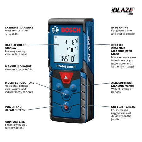 BLAZE 165-ft Indoor Red Laser Distance Measurer with Backlit Display GLM165-40