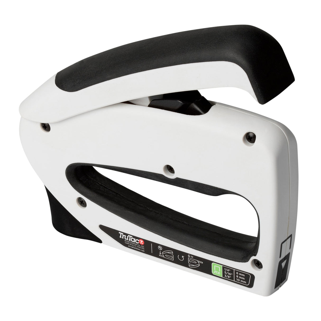 TT21 Manual Staple Gun for Decor and Decorating Projects, Uses JT21 Staples, 7/16-in Crown, Soft Grip, White TT21