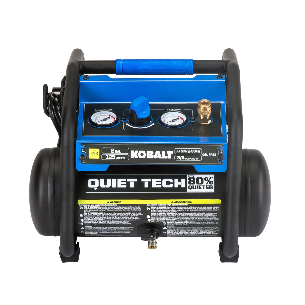 QUIET TECH 2-Gallon Portable Electric 125 PSI Hot Dog Quiet Air Compressor 3300244