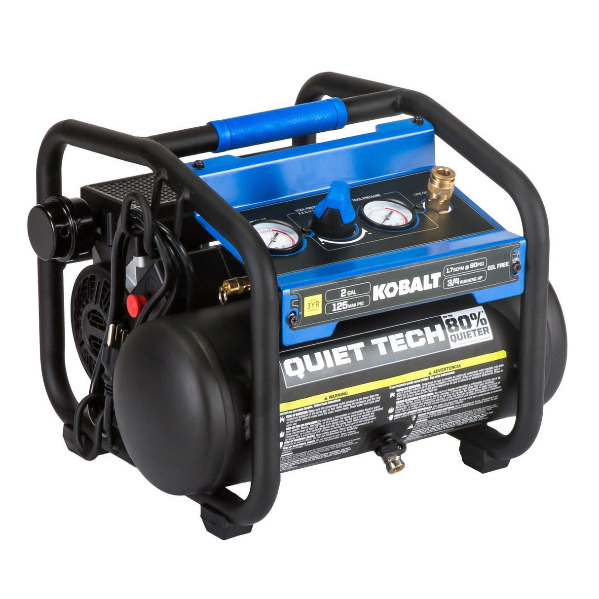 QUIET TECH 2-Gallon Portable Electric 125 PSI Hot Dog Quiet Air Compressor 3300244