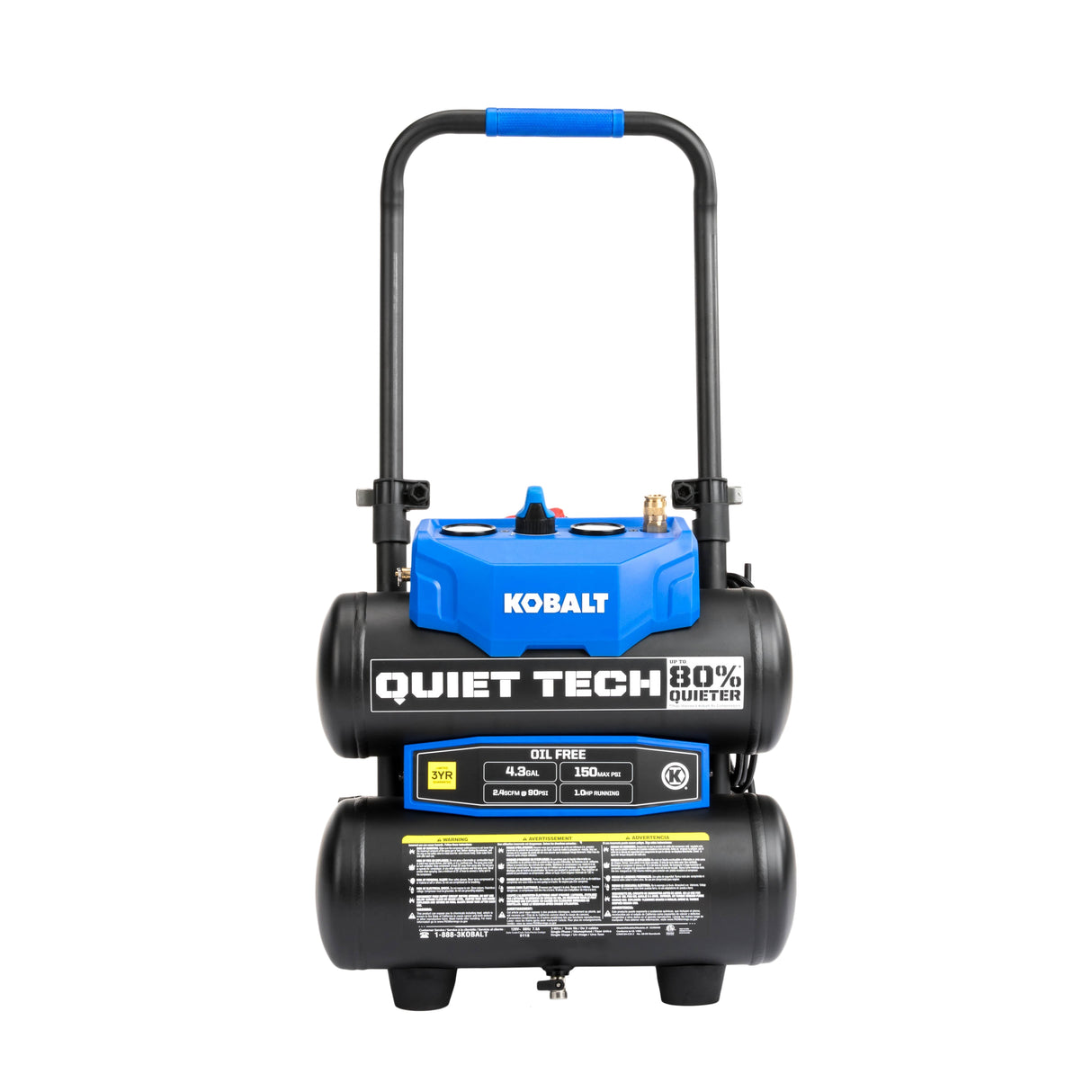 QUIET TECH 4.3-Gallon Portable Electric 150 PSI Twin Stack Quiet Air Compressor 3320447