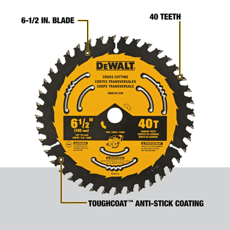 6-1/2-in 40-Tooth Fine Finish Tungsten Carbide-tipped Steel Circular Saw Blade DWA161240L