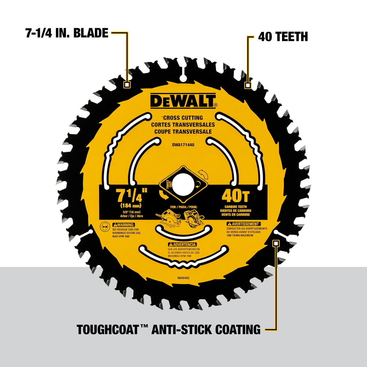 7-1/4-in 40-Tooth Fine Finish Tungsten Carbide-tipped Steel Circular Saw Blade DWA171440L