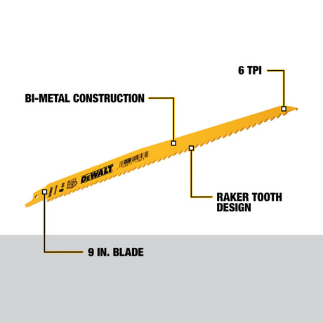 Bi-metal 9-in 6 Tpi Wood Cutting Reciprocating Saw Blade DW4803N25