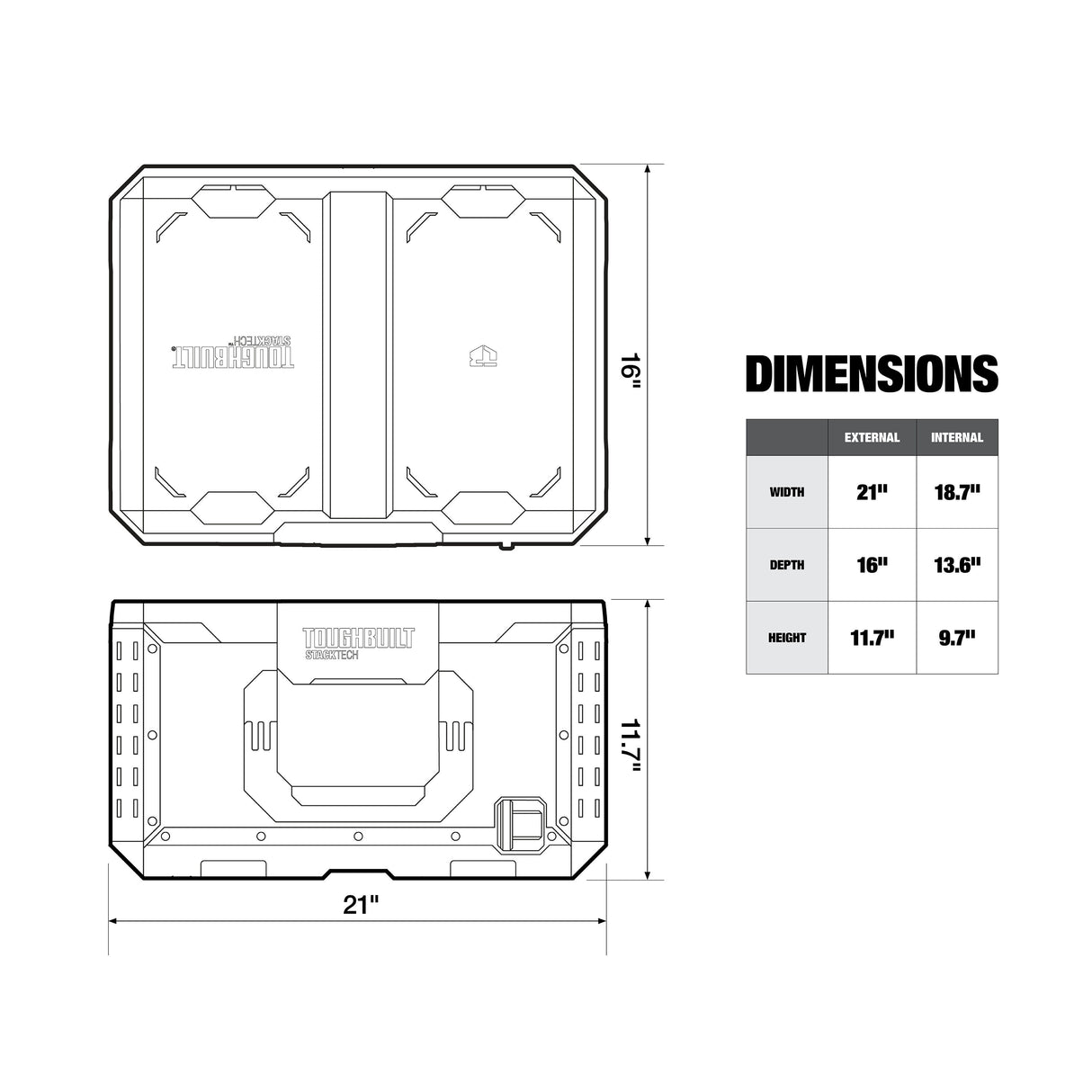 STACKTECH Large 21-in W x 11.7-in H x 16-in D Black Plastic/Metal Tool Box TB-B1-B-50