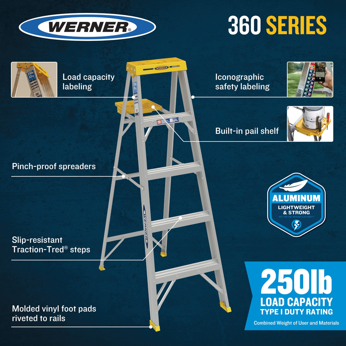 360 6-ft Aluminum Type 1- 250-lb Load Capacity Step Ladder 366