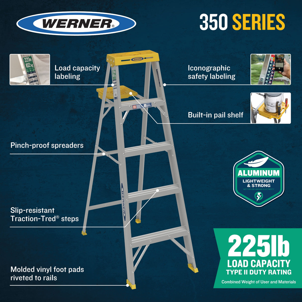 350 5-ft Aluminum Type 2-225-lb Load Capacity Step Ladder 355