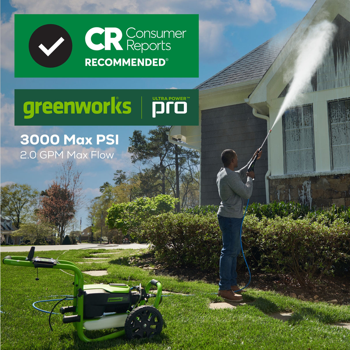 3000 PSI 2-GPM Cold Water Electric Pressure Washer with 5 Spray Tips GPW3000