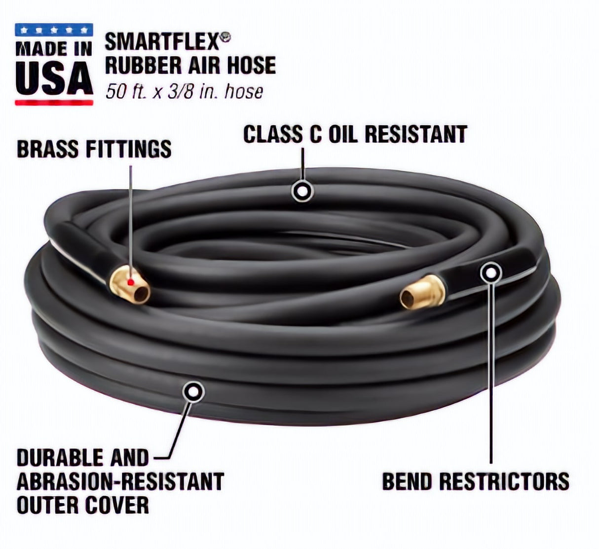 SmartFlex Air Hose Rubber 3/8-in x 50-ft HSFR3850BK2 HSFR3850BK2