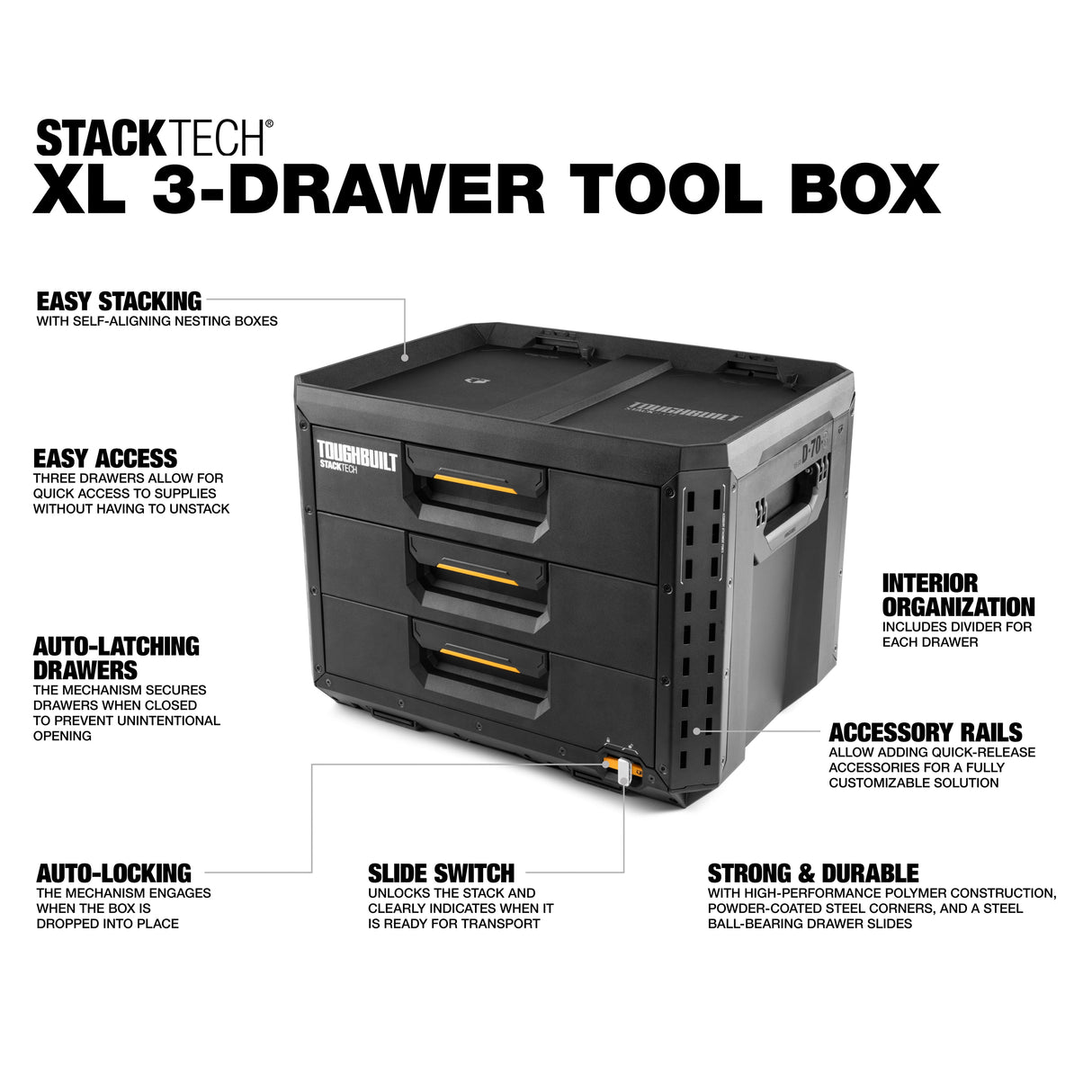 STACKTECH XL 21-in W x 15.6-in H x 16-in D 3-Drawer Black Plastic/Metal Tool Box TB-B1-D-70-3